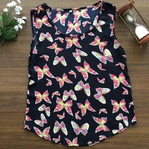 Butterfly Medium Patterned Navy Sleeveless Shirt